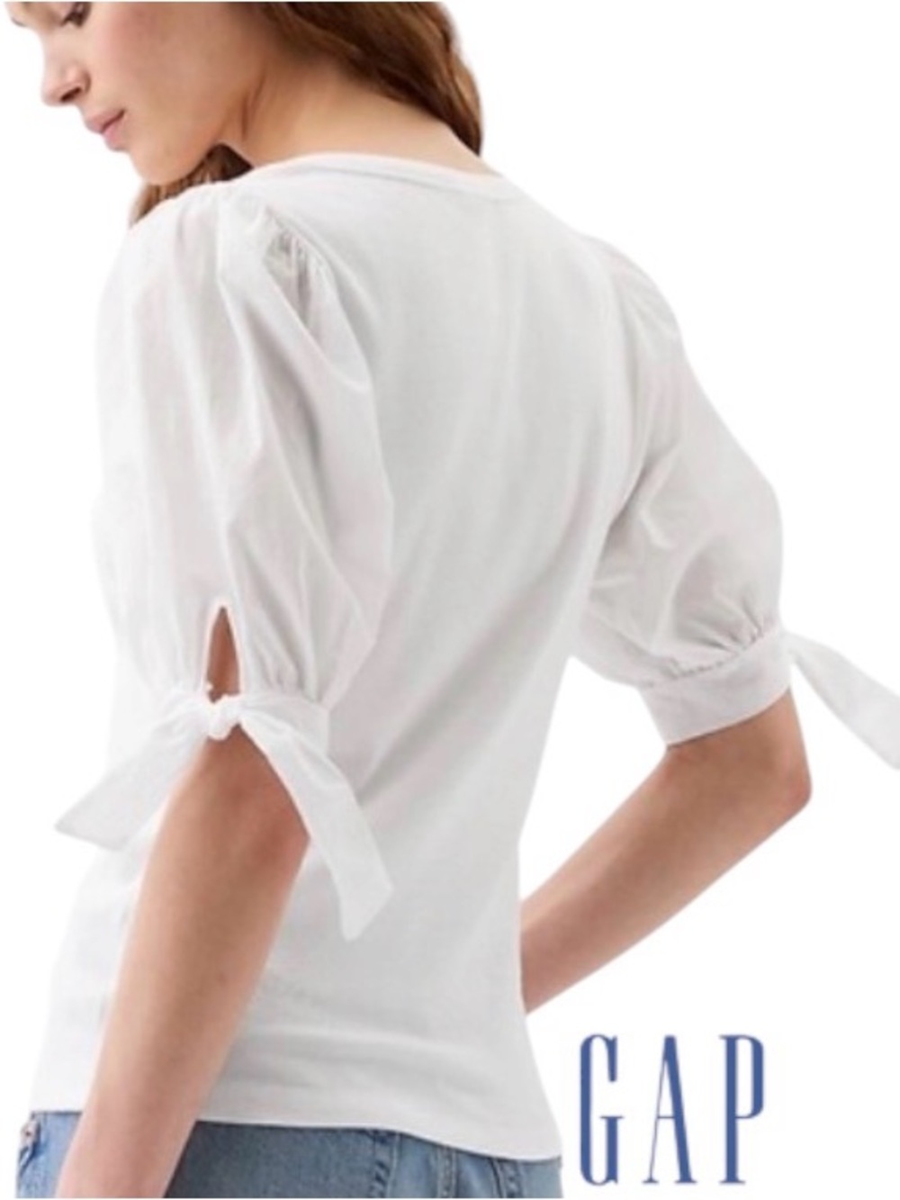 XXL GAP White Puff Sleeve Tie-Detail Women's Top